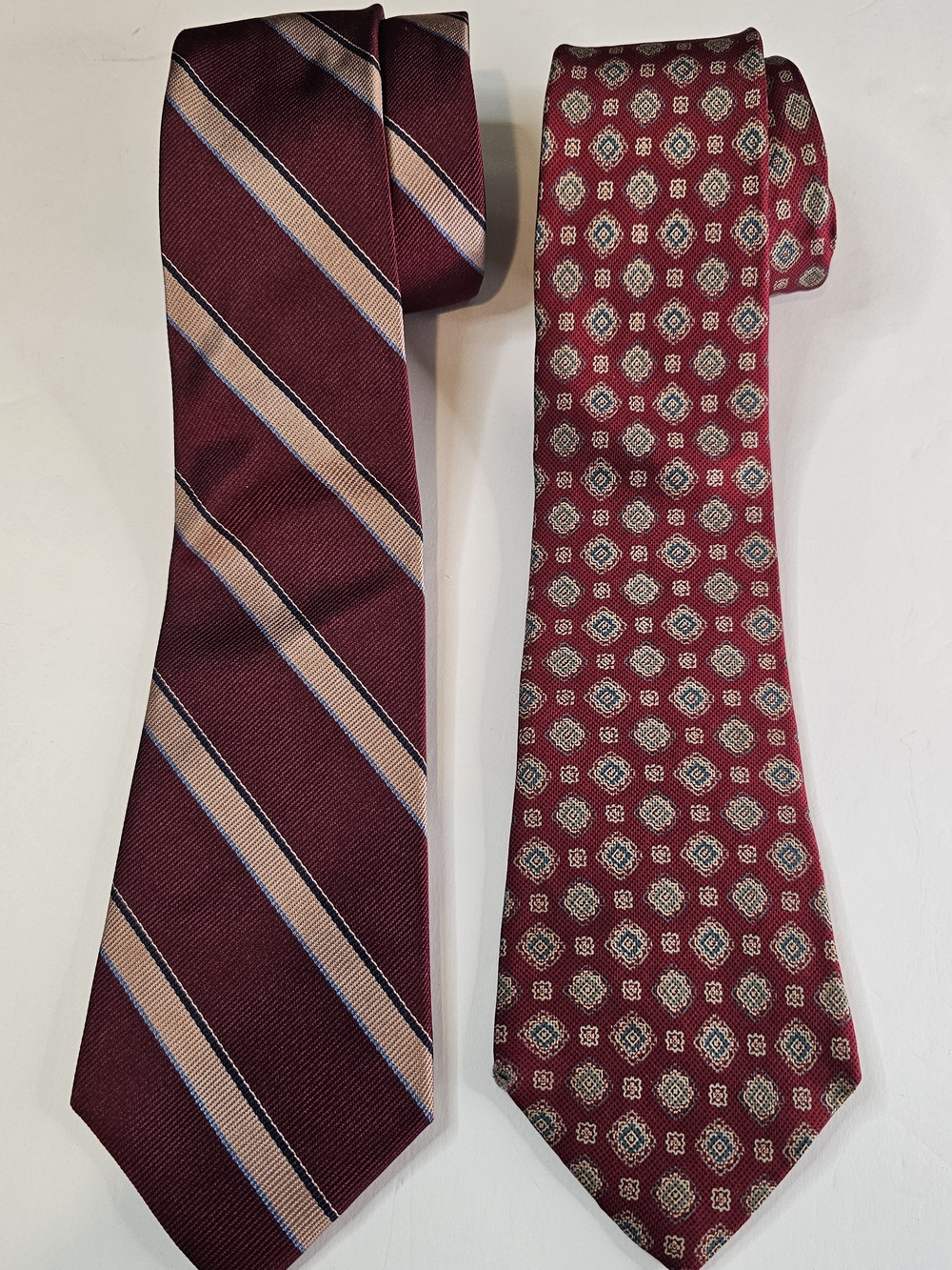 100% Silk Ties 1-Burgandy Stripped 1-Burgandy Print